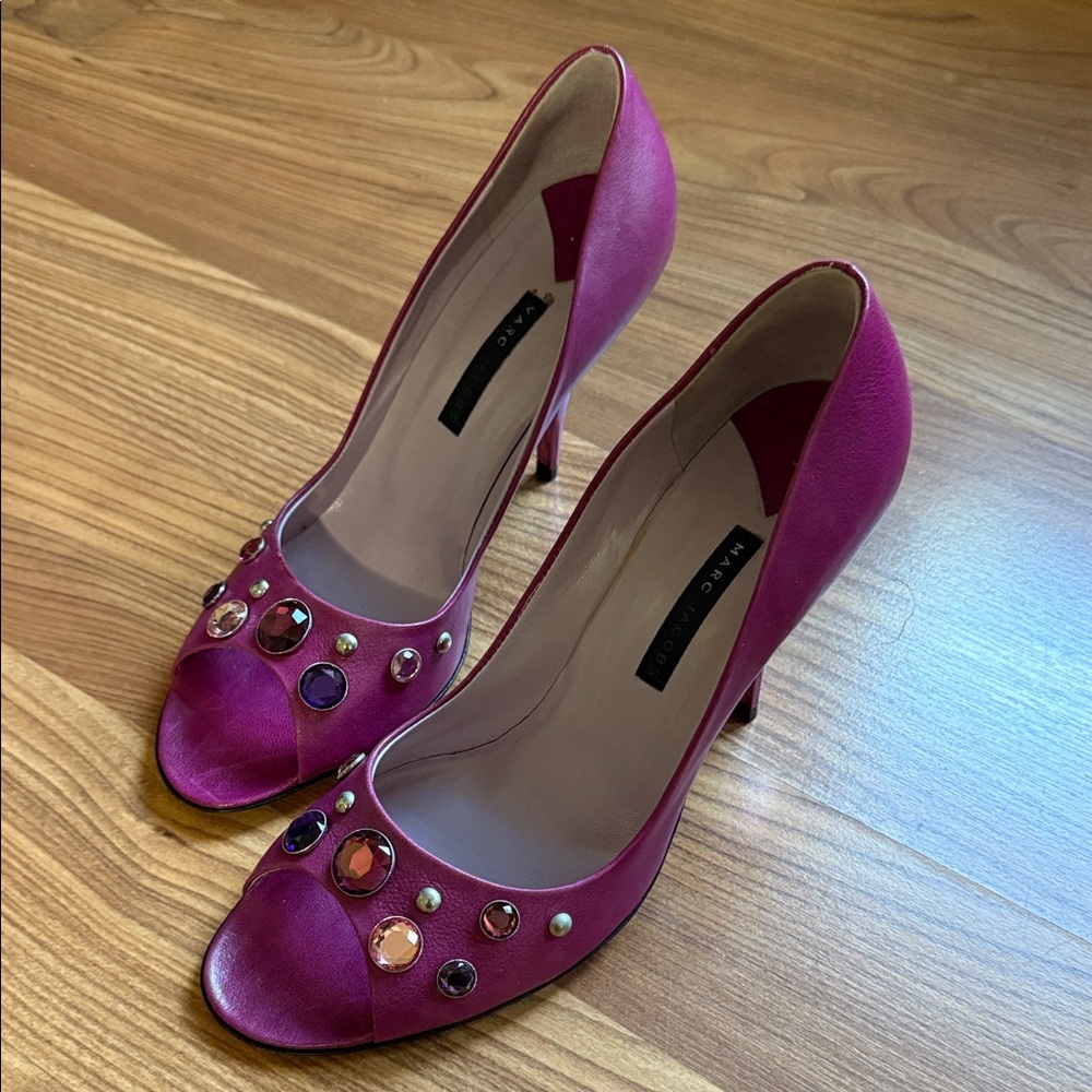 Marc Jacobs Mauve Purple Leather Jeweled Open-toe Heels